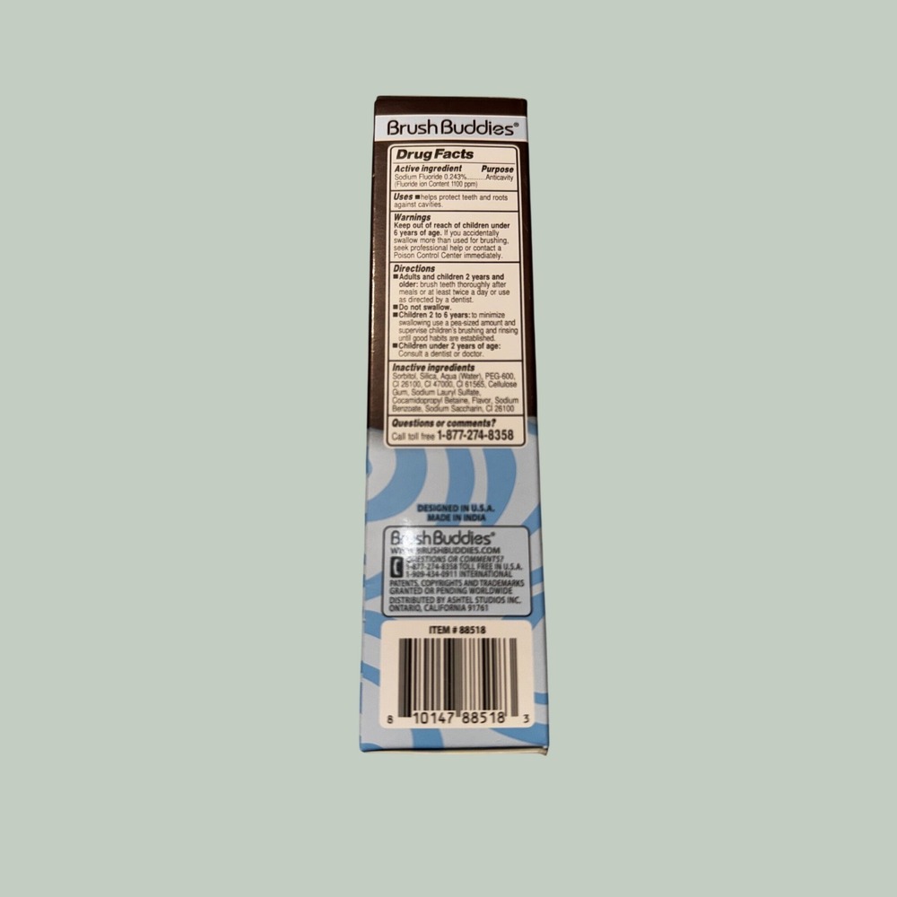 Brush Buddies Chocolate Ice Cream Flavored Toothpaste 3.5oz Anticavity Fluoride - Picture 2 of 3